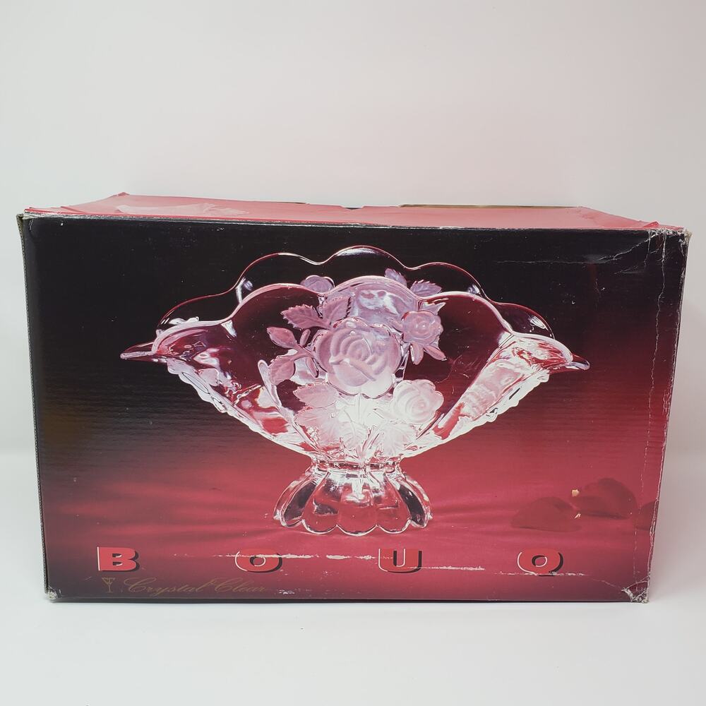 Bouquet 13" Oval Bowl Frosted Clear Crystal Union Glass - Handmade